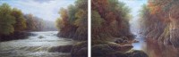 Lot 527 - William Mellor, Aysgarth Falls in Flood, Wensleydale and Fairy Glen, North Wales, oil on canvas (2).
