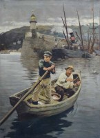 Lot 540 - After Stanhope Alexander Forbes, The Lighthouse, oil.