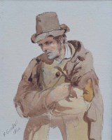 Lot 557 - Frederick Goodall, Study of a tramp, watercolour.