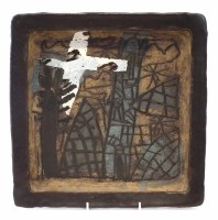 Lot 266 - John Maltby (1936-) large square dish, painted