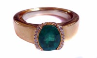 Lot 379 - Emerald single stone and diamond set 18ct yellow