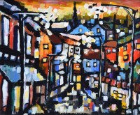 Lot 426 - Olivia Pilling, Water Street at Night, Todmorden, acrylic.