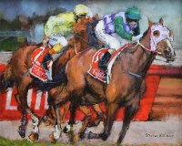 Lot 433 - Stephen Wild, Horse racing scene, oil.