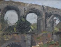 Lot 435 - Stephen Wild, Uppermill Viaduct, Saddleworth, oil.