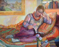 Lot 456 - Philippa Jacobs, A Good Book, oil.