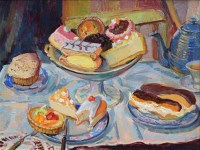 Lot 461 - Philippa Jacobs, A Plate of Cakes, oil.