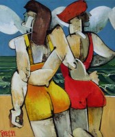 Lot 463 - Geoffrey Key, Two Bathers, oil.