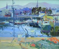 Lot 469 - James Harrigan, Fishing Boats in Girvan Harbour, oil.