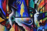 Lot 482 - David Wilde, The Consuming Flames of Industry, my design for an Industrial Stained Glass Window, acrylic.