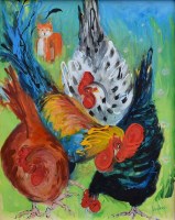 Lot 491 - Penelope Timmis, Buster and His Gals, acrylic.