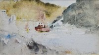 Lot 499 - John Knapp-Fisher, Fishing Boat, Solva Quay, watercolour and ink.