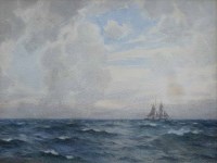 Lot 516 - Samuel J.M. Brown, Seascape with sailing ship, watercolour.