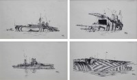 Lot 523 - Leonard Bridgman, Warships, ink studies (4).
