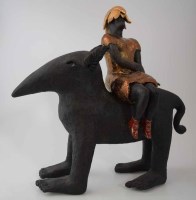 Lot 545 - Anna Zamorska, Seated female on mythical creature's back, ceramic sculpture with exhibition catalogue (2).