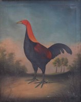 Lot 546 - D.E. Sutton, 19th century, Portrait of a Fighting Cock, oil.