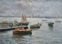Lot 550 - Oscar Ricciardi, Venice lagoon, oil.
