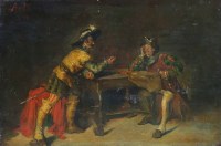 Lot 555 - Belli, 19th century, Interior scene with figures, oil.