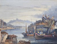 Lot 578 - Samuel Prout, Shipbuilding, watercolour.