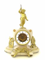 Lot 589 - A 19th century French alabaster mantel clock