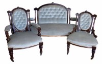 Lot 661 - Victorian walnut framed three piece salon suite
