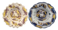 Lot 68 - Lobed Delft dish, Lambeth of Bristol, painted