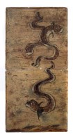 Lot 97 - Framed Martin Brothers pair of tiles.