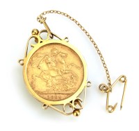 Lot 183 - A Victorian full sovereign gold coin set brooch