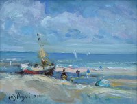 Lot 287 - Michael D'Aguilar, Au Bord de la Mer, oil.