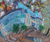 Lot 301 - Malcolm Gutteridge, Exchange Square, Looking West, acrylic.