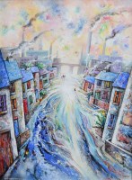 Lot 302 - David Wilde, Burst Pipes; Angel Meadow, acrylic.