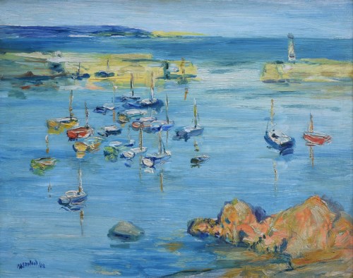 Lot 331 - J.L. Isherwood, Boats at Mevagissey, oil.