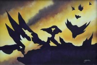 Lot 340 - Mark Sheeky, The Bombing of Dresden, oil.