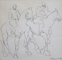 Lot 383 - Geoffrey Key, Two Riders, ink.