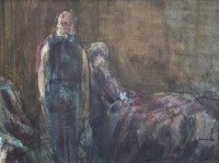 Lot 400 - Ned Owens, Domestic Interlude, watercolour.