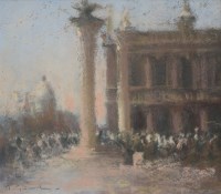 Lot 403 - Marc Grimshaw, The Piazzetta San Marco, Venice, pastel.