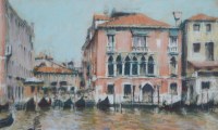Lot 404 - Marc Grimshaw, Venetian canal scene with gondolas, pastel.