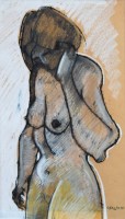 Lot 407 - Geoffrey Key, Standing nude, mixed media.