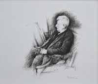 Lot 408 - Marc Grimshaw, Portrait of L.S. Lowry, pencil drawing.