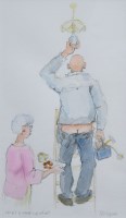 Lot 412 - Phil George, Here's A Nice Cup of ... Oh!, watercolour.