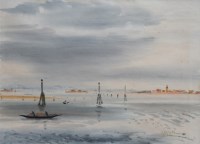Lot 419 - R.V. Pitchforth, Lagoon, Venice, watercolour.