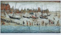 Lot 450 - After L.S. Lowry, The Beach, Deal, signed print.
