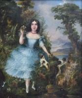 Lot 465 - English School, 19th century, Girl and dog in rural landscape, oil.