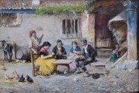 Lot 470 - A. Amoros, Courtyard scene with figures, oil.
