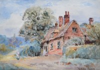 Lot 476 - Henry John Yeend King, Rural lane with figures and a cottage, watercolour.
