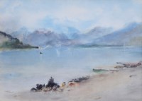 Lot 496 - Alfred East, Lake scene, watercolour.