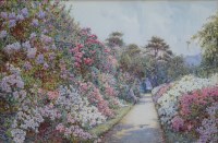Lot 506 - E. Arthur Rowe, The Long Walk, Villa Carlotta, Lake Como, watercolour.