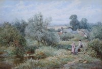 Lot 510 - H.J. Sylvester Stannard, Children in a rural landscape, watercolour.