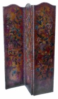 Lot 530 - Early 20th century leather covered three panel draft screen