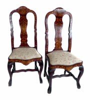 Lot 535 - A pair of late 19th century Dutch marquetry inlaid single chairs
