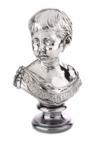 Lot 267 - A silver plated bust of a young boy on pedestal base by Elkington